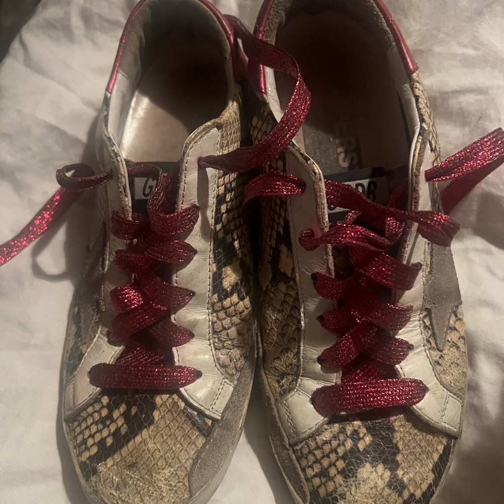 Golden Goose Snakeskin Sneakers with Burgundy Laces
